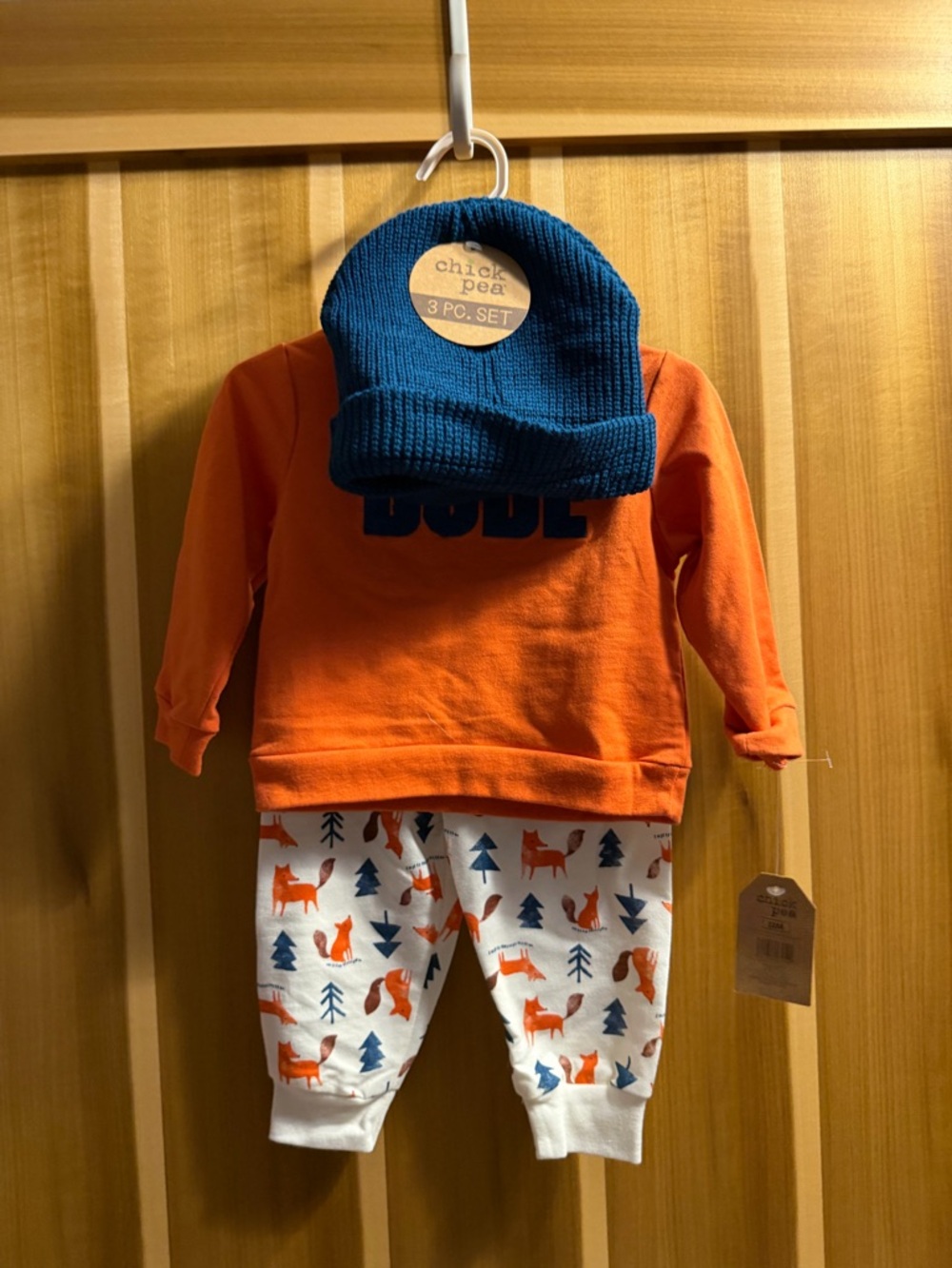 chick pea Orange & Blue Baby Outfit Set with Fox Print